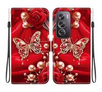 Draamvol for OPPO Reno 12 Pro 5G Case, Wallet Kickstand Card Holder Flip Premium PU Leather with Magnetic Closure Scratch Resistant Shockproof TPU Bumper Protective Cover, Rose & Butterfly
