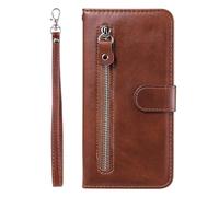 Draamvol for OPPO Reno 14 5G/ 14F Phone Case, Wallet Card Holder Kickstand Strap Zipper PU Leather Flip Magnetic Closure Shockproof Soft TPU Bumper Protective Cover, Brown