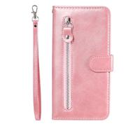 Draamvol for OPPO Reno 14 5G/ 14F Phone Case, Wallet Card Holder Kickstand Strap Zipper PU Leather Flip Magnetic Closure Shockproof Soft TPU Bumper Protective Cover, Rose Gold