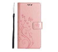 Draamvol for OPPO Reno 14F Phone Case, Wallet Flip PU Leather Butterfly Flower Kickstand Card Slots Magnetic Closure Notebook Folio Soft TPU Bumper for OPPO Reno 14F Phone Case, Rose Gold