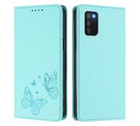 Draamvol for Samsung Galaxy A03s Case, Wallet Card Holder Kickstand Magnetic Closure Flip Embossed Butterfly PU Leather Soft Scratch Resistant Shockproof Heavy Duty Protection Cover, Green