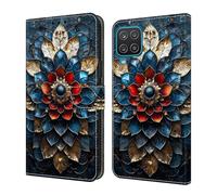 Draamvol for Samsung Galaxy A12 Phone Case, Wallet Shockproof Flip PU Leather Kickstand Card Slots Magnetic Closure Notebook Folio Soft TPU Bumper for Samsung Galaxy A12 Phone Case, Sapphire Bloom