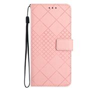 Draamvol for Samsung Galaxy A37 Case PU Leather Wallet Case with Geometric Card Holder Shockproof Diamond Check TPU Bumper Flip Kickstand Magnetic Closure for Samsung Galaxy A37 Phone Cover, Pink