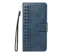 Draamvol for Samsung Galaxy A52/ A52S Phone Case, Diamond Check Wallet Kickstand Card Holder Flip PU Leather Geometric Scratch Resistant Magnetic Closure Shockproof Soft TPU Cover, Blue
