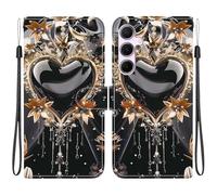 Draamvol for Samsung Galaxy A55 5G Case, Wallet Shockproof Flip PU Leather Shell with Card Holder Kickstand Magnetic Closure Soft TPU Bumper Protective Phone Cover for Galaxy A55 5G, Black Gold Love
