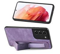 Draamvol for Samsung Galaxy S21 Case with PU Leather Wrist Strap Kickstand Shockproof Bumper Standing Grip Case Protective Soft TPU Slim Fit Cover for Samsung Galaxy S21 Phone Case,Purple