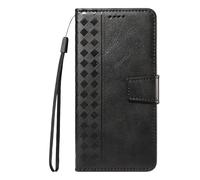Draamvol for Samsung Galaxy S24 Ultra Phone Case, Diamond Check Wallet Kickstand Card Holder Flip PU Leather Geometric Scratch Resistant Magnetic Closure Shockproof Soft TPU Cover, Black