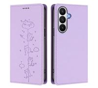 Draamvol for Samsung Galaxy S26 Case, Shockproof PU Leather Embossed Cat Wallet Cover with Card Holder Slots Magnetic Closure Kickstand Flip Folio Book Style Phone Case, Light Purple