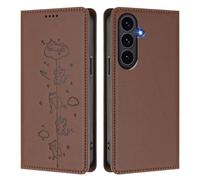 Draamvol for Samsung Galaxy S26 FE Case, Shockproof PU Leather Embossed Cat Wallet Cover with Card Holder Slots Magnetic Closure Kickstand Flip Folio Book Style Phone Case, Brown
