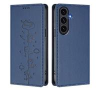 Draamvol for Samsung Galaxy S26 FE Case, Shockproof PU Leather Embossed Cat Wallet Cover with Card Holder Slots Magnetic Closure Kickstand Flip Folio Book Style Phone Case, Blue