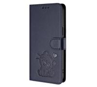 Draamvol for Samsung Galaxy S26 FE Case with Wrist Strap Wallet Card Holder Kickstand Magnetic Closure Flip Embossed Cat Heart PU Leather Shockproof Soft Heavy Duty Protection Cover, Blue