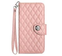 Draamvol for Samsung Galaxy S26 Plus Phone Case, Wallet Kickstand Card Holder Lanyard Diamond Check PU Leather Magnetic Closure Flip Heavy Duty Protection Cover, Rose Gold