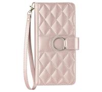 Draamvol for Samsung Galaxy S26 Plus Phone Case, Wrist Strap Wallet Card Holder Kickstand Flip PU Leather Diamond Check for Samsung Galaxy S26 Plus Full-Body Soft TPU Bumper Phone Cover, Rose Gold