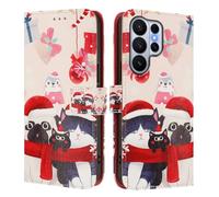 Draamvol for Samsung Galaxy S26 Ultra Case, Xmas Shockproof Flip PU Leather Wallet Case with Card Slot Kickstand Magnetic Closure Christmas Festive TPU Bumper Protective, Cat