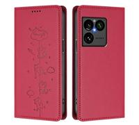 Draamvol for Sony Xperia 1 VIII Case, Shockproof PU Leather Embossed Cat Wallet Cover with Card Holder Slots Magnetic Closure Kickstand Flip Folio Book Style Phone Case, Red