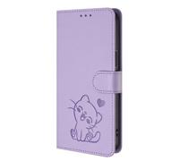 Draamvol for Sony Xperia 1 VIII Case with Wrist Strap Wallet Card Holder Kickstand Magnetic Closure Flip Embossed Cat Heart PU Leather Shockproof Soft Heavy Duty Protection Cover, Light Purple