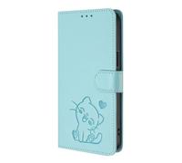 Draamvol for Sony Xperia 1 VIII Case with Wrist Strap Wallet Card Holder Kickstand Magnetic Closure Flip Embossed Cat Heart PU Leather Shockproof Soft Heavy Duty Protection Cover, Light Green