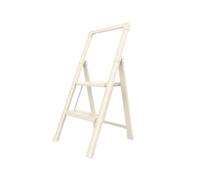 DRABEST - 2-Step Folding Ladder with Safety Handrail, Step Stool with Platform, Foldable Steel Household Ladder, Stable with Non-Slip Feet, 150 kg Capacity, Matte beige, SLIM, 5 cm Folded Depth