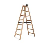 DRABEST Pro Wooden Step Ladder - 7-Step Folding Ladder - Lightweight Design - Impregnated Pine with Zinc Reinforcements - 150 kg Capacity - 61x211x13 cm