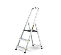 Drabest 3-step aluminum ladder, 150 kg load capacity, foldable, non-slip treads, sturdy frame, compact for storage, equipped with a practical tool hook