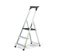Drabest 3-step aluminum ladder, 150 kg load capacity, foldable, non-slip treads, sturdy frame, compact for storage, equipped with a practical tool hook