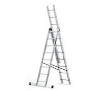 DRABEST PRO SERIES LADDERS 3 x 8 Aluminum Foldable Ladder, Press-Formed Multi-Purpose Three-Section - Load Capacity 150 KG - Aluminum Step Ladder - Folding Step - 45 x 409 x 16 cm