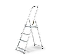 DRABEST 4 Step Ladder Folding - Aluminum Folding Ladder - Ladder with Work Platform - Stepladders 4 Tread - Capacity 125 KG - Multi-Purpose Ladders - 43 x 145 x 12 cm