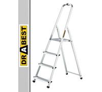 DRABEST 4 Step Ladder Folding - Aluminum Folding Ladder - Lader with Safety Rail & Work Platform - Stepladders 4 tread - Capacity 125 KG - Multi-Purpose Ladders - 43 x 145 x 12 cm