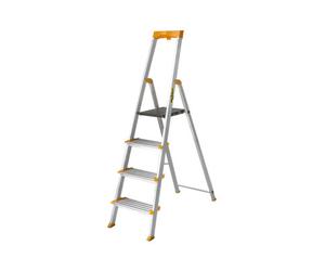 Drabest 4-Step Single-Sided Aluminum Ladder - Wide Steps & Tool Shelf