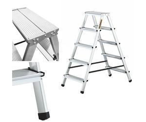 Drabest 5-Step Aluminum Double-Sided Household Ladder 125 KG Capacity - Step Ladder With Work Platform - Ladders Multi Purpose - Step Ladders 5 Step - 46 x 109 x 16 cm