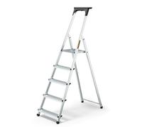 DRABEST 5 Step Ladder Folding - Aluminum Folding Ladder - Lader with a Tool Shelf & Work Platform - Stepladders 5 tread - Capacity 125 KG - Multi-Purpose Ladders - 45x168x11cm