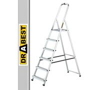 DRABEST 6 Step Ladder Folding - Aluminum Folding Ladder - Lader with Safety Rail & Work Platform - Stepladders 6 tread - Capacity 125 KG - Multi-Purpose Ladders - 48 x 191 x 12 cm