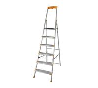 Drabest 6-Step Single-Sided Aluminum Ladder - Wide Steps & Tool Shelf