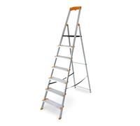 DRABEST 7-step Folding ladder, Stable Aluminium ladder - non-slip with shelf and wide steps 120 mm, for home and work - maximum load up to 150 kg