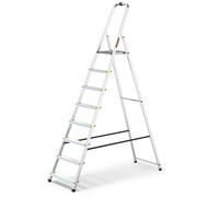 Drabest 8-step aluminum ladder, 150 kg load capacity, foldable, non-slip treads, sturdy frame, compact for storage, equipped with a practical tool hook