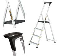 Drabest PRO SERIES LADDERS Aluminum Step ladder 4-Step Household Ladder 150 KG - Aluminum Step Ladder with Non-Slip Feet & Work Ladder Platform - Ladders Multi Purpose - 43 x 145 x 12 cm