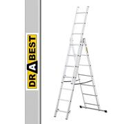 DRABEST Basic Home Aluminium Ladder 3-Element - Step Ladder 3x7 Step - Lightweight Aluminium Step Ladder - Foldable Ladder for Home - Capacity 150 Kg - 46x190x13cm