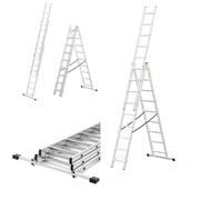 DRABEST Basic Home Aluminium Ladder 3-Element - Step Ladder 3x9 Step - Lightweight Aluminium Step Ladder - Foldable Ladder for Home - Capacity 150 Kg - 46x246x16cm