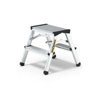 DRABEST Aluminum 2 Step Ladder, 125 KG Load Capacity, Non-Slip Feet, Foldable, Silver