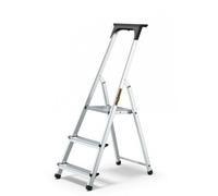 DRABEST 3 Step Ladder Folding - Aluminum Folding Ladder - Lader with a Tool Shelf & Work Platform - Stepladders 3 tread - Capacity 125 KG - Multi-Purpose Ladders - 40x121x11cm