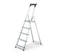 DRABEST 5 Step Ladder Folding - Aluminum Folding Ladder - Lader with a Tool Shelf & Work Platform - Stepladders 5 tread - Capacity 125 KG - Multi-Purpose Ladders - 45x168x11cm