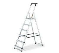 DRABEST 6 Step Ladder Folding - Aluminum Folding Ladder - Lader with a Tool Shelf & Work Platform - Stepladders 6 tread - Capacity 125 KG - Multi-Purpose Ladders - 47x191x11cm