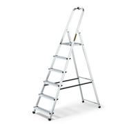 DRABEST 6 Step Ladder Folding - Aluminum Folding Ladder - Lader with Safety Rail & Work Platform - Stepladders 6 tread - Capacity 125 KG - Multi-Purpose Ladders - 48 x 191 x 12 cm