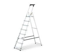 DRABEST 8 Step Ladder Folding - Aluminum Folding Ladder - Lader with a Tool Shelf & Work Platform - Stepladders 8 tread - Capacity 125 KG - Multi-Purpose Ladders - 52x237x11cm