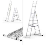 DRABEST 3x6 basic Aluminium Ladder, 150 kg Capacity, Lightweight, Foldable, Anti-Slip, 46x165x13cm, 3-Element Multi-Functional Step Ladder for Home Use