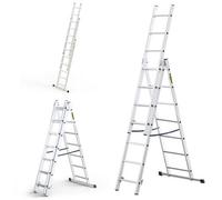 DRABEST Basic Home Aluminium Ladder 3-Element - Step Ladder 3x7 Step - Lightweight Aluminium Step Ladder - Foldable Ladder for Home - Capacity 150 Kg - 46x190x13cm