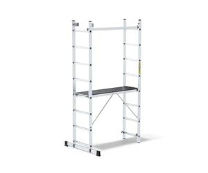 DRABEST Aluminum Scaffolding Tower 2x8 - Mini Scaffold with Work Platform 33x114 cm - Durable Sturdy & Lightweight Platform Ladder - 46x214x14cm