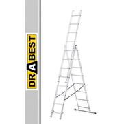 DRABEST Basic Home Aluminium Ladder 3-Element - Step Ladder 3x8 Step - Lightweight Aluminium - Foldable for Home - Capacity 150 Kg - 45x220x15,5cm