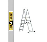 DRABEST Home 2-part aluminum ladder 2x7 steps household folding ladder load capacity 150 kg anti-slip feet EN 131