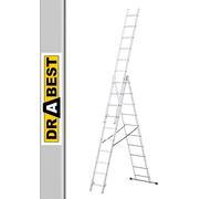DRABEST - Home - Aluminium ladder - 3x10 rungs - Max. 4.8 m long - Max. working height 5.72 m - up to 150 kg - 3 pieces - Multipurpose, upright, extendable folding ladder - non-slip - adjustable